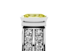 Fancy Yellow Emerald Cut Diamond Wide Channel Set Band Ring Set in Platinum with Bezel Setting