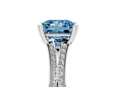 Fancy Blue Princess Cut Diamond Split Shank Pavé Engagement Ring Set in Silver with Prong-Set Center Stone
