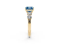 Fancy Blue Asscher Cut Diamond Five-Stone Prong Set Ring Set in Yellow gold with Classic Band