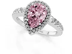 Fancy Pink Pear Cut Diamond Halo Ring Set in Platinum with Pavé Shoulders and Halo-Framed Center