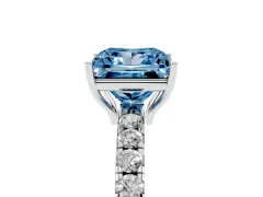 Fancy Blue Princess Cut Diamond Pavé Solitaire Engagement Ring Set in Silver with Prong Setting
