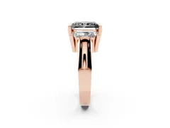 Fancy Black Radiant Cut Diamond Three-Stone Channel Set Ring Set in Rose gold with Smooth Polished Band