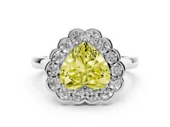Fancy Yellow Heart Cut Diamond Halo Cluster Engagement Ring Set in Silver with Solitaire Band and Prong Setting