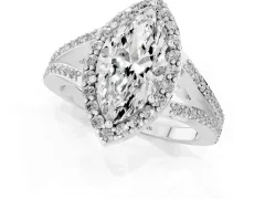 Marquise Cut Diamond Halo Split Shank Pavé Ring Set in White gold with Prong Setting