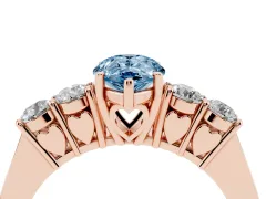 Fancy Blue Pear Cut Diamond Five-Stone Prong Set Band Ring Set in Rose gold with Polished Band