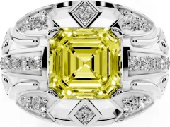 Fancy Yellow Asscher Cut Diamond Art Deco Ring Set in Silver with Pavé Split Shank