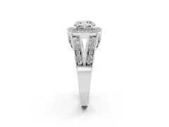 Cushion Cut Diamond Halo Ring Set in Platinum with Stone-Set Split Shank and Milgrain Edges