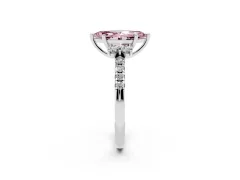 Fancy Pink Marquise Cut Diamond Three-Stone Pavé Ring Set in Platinum with Prong Setting
