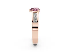 Fancy Pink Heart Cut Diamond Solitaire Ring Set in Rose gold with Channel-Set Accent Stones and Prong Setting