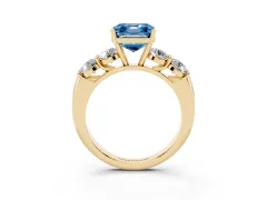 Fancy Blue Asscher Cut Diamond Five-Stone Prong Set Ring Set in Yellow gold with Classic Band
