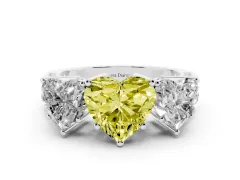 Fancy Yellow Heart Cut Diamond Three-Stone Ring Set in Platinum with Textured Band