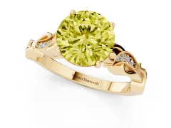 Fancy Yellow Round Cut Diamond Vine Band Solitaire Ring Set in Yellow gold with Milgrain Prong Setting