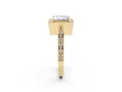 Princess Cut Diamond Halo Engagement Ring Set in Yellow gold with Accent Split Shank Band