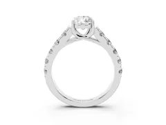 Pear Cut Diamond Solitaire Ring Set in White gold with Cut-Down Micro Pavé Band and Prong Setting
