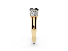 Fancy Black Cushion Cut Diamond Three-Stone Ring Set in Yellow gold with Plain Polished Band
