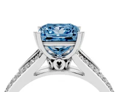 Fancy Blue Princess Cut Diamond Split Shank Pavé Engagement Ring Set in Platinum with Prong-Set Center Stone