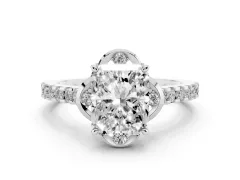 Radiant Cut Diamond Solitaire Ring Set in Silver with Pavé Band and Floral Prong Setting