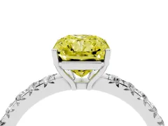 Fancy Yellow Radiant Cut Diamond Pavé Solitaire Engagement Ring Set in Platinum with Prong Setting