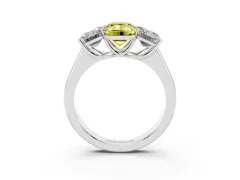 Fancy Yellow Emerald Cut Diamond Three-Stone Ring Set in Platinum with Plain Polished Band