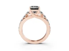 Fancy Black Princess Cut Diamond Pavé Engagement Ring Set in Rose gold with Prong Setting