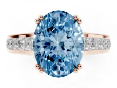 Fancy Blue Oval Cut Diamond Channel Set Solitaire Engagement Ring Set in Rose gold with Prong Setting