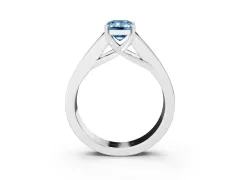 Fancy Blue Emerald Cut Diamond Solitaire Ring Set in White gold with Channel-Set Accent Stones and Prong Setting