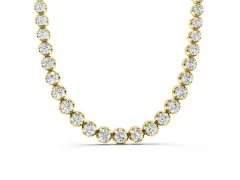 Round Brilliant Diamond Tennis Necklace Set in Yellow gold with Prong-Set Line