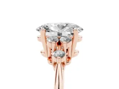 Oval Cut Diamond Cluster Ring Set in Rose gold with Plain Band and Prong Setting