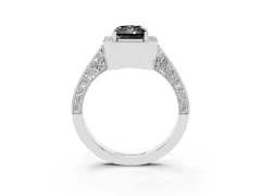 Fancy Black Radiant Cut Diamond Halo Engagement Ring Set in White gold with Accent Split Shank Band