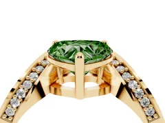 Fancy Green Heart Cut Diamond Solitaire Engagement Ring Set in Yellow gold with Pavé Shoulders