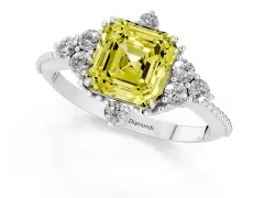 Fancy Yellow Asscher Cut Diamond Cluster Ring Set in Silver with Beaded Band