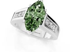 Fancy Green Marquise Cut Diamond Solitaire Ring Set in Silver with Channel-Set Accent Stones and Prong Setting