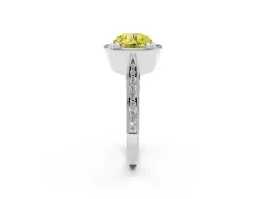 Fancy Yellow Round Cut Diamond Halo Engagement Ring Set in Platinum with Accent Split Shank Band