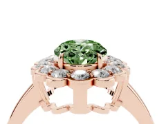 Fancy Green Oval Cut Diamond Halo Cluster Engagement Ring Set in Rose gold with Solitaire Band and Prong Setting