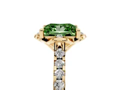 Fancy Green Princess Cut Diamond Solitaire Ring Set in Yellow gold with Pavé Band and Floral Prong Setting