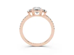 Emerald Cut Diamond Three-Stone Ring Set in Rose gold with Pavé Band and Graduated Sides