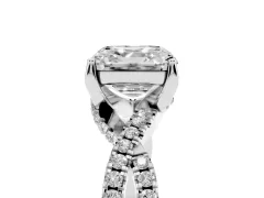 Asscher Cut Diamond Twist Pavé Solitaire Engagement Ring Set in White gold with Prong Setting