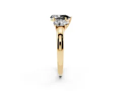 Fancy Black Pear Cut Diamond Three-Stone Ring Set in Yellow gold with Bold Center and Classic Band