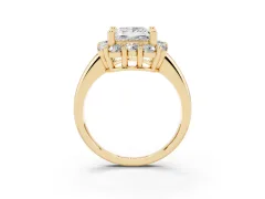 Princess Cut Diamond Halo Cluster Engagement Ring Set in Yellow gold with Polished Band and Prong Setting