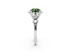 Fancy Green Round Cut Diamond Floral Halo Ring Set in Platinum with Shared Prong Band