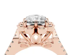 Radiant Cut Diamond Floral Halo Split Shank Engagement Ring Set in Rose gold with Pavé Shank