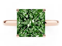 Fancy Green Princess Cut Diamond Solitaire Ring Set in Rose gold with Plain Band and Prong Setting