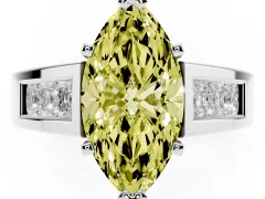 Fancy Yellow Marquise Cut Diamond Solitaire Ring Set in Silver with Channel-Set Accent Stones and Prong Setting