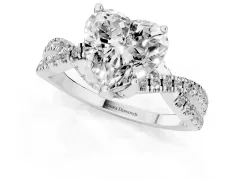 Heart Cut Diamond Twist Pavé Solitaire Engagement Ring Set in White gold with Prong Setting