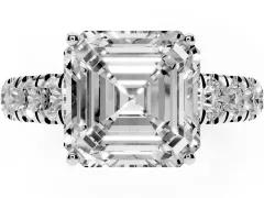 Asscher Cut Diamond Solitaire Ring Set in Platinum with Cut-Down Micro Pavé Band and Prong Setting