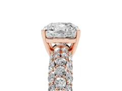Cushion Cut Diamond Pavé Band Solitaire Ring Set in Rose gold with Close-Set Accent Stones and Prong Setting