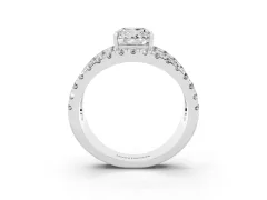 Cushion Cut Diamond Split Shank Pavé Solitaire Ring Set in Silver with Open Shank Design
