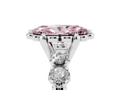 Fancy Pink Marquise Cut Diamond Floral Halo Ring Set in Silver with Shared Prong Band