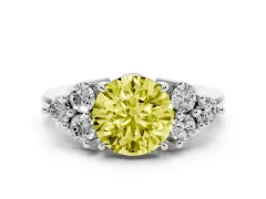 Fancy Yellow Round Cut Diamond Solitaire Ring Set in Silver with Cluster Accents on Each Side