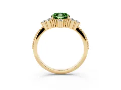 Fancy Green Cushion Cut Diamond Cluster Ring Set in Yellow gold with Beaded Band